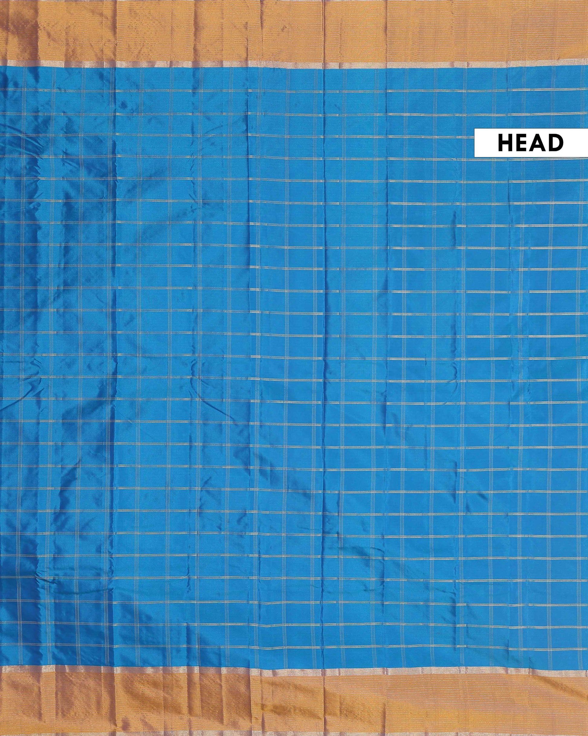 Traditional Checked Soft Silk Saree with Zari Woven Pallur - Blue-Head