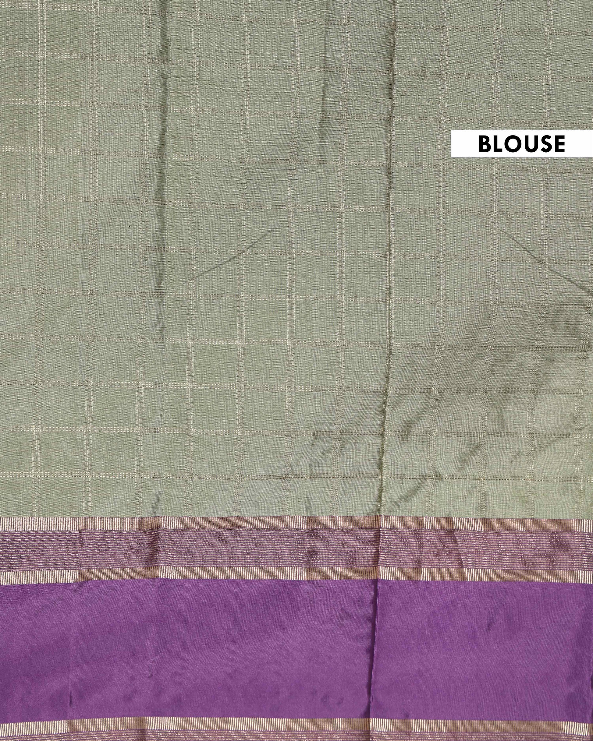 Traditional Checked Soft Silk Saree with Zari Woven Pallur - Olive Green