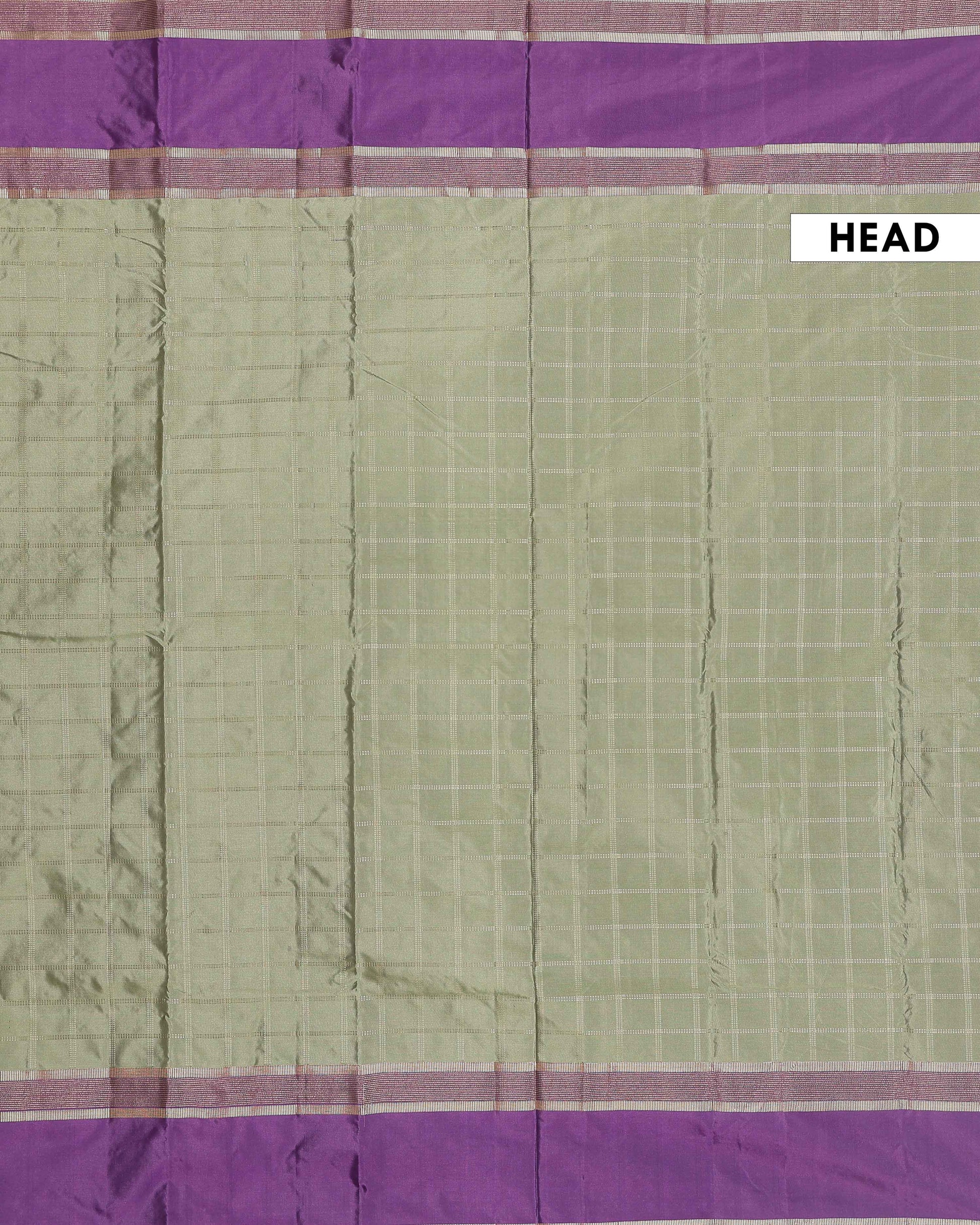 Traditional Checked Soft Silk Saree with Zari Woven Pallur - Olive Green