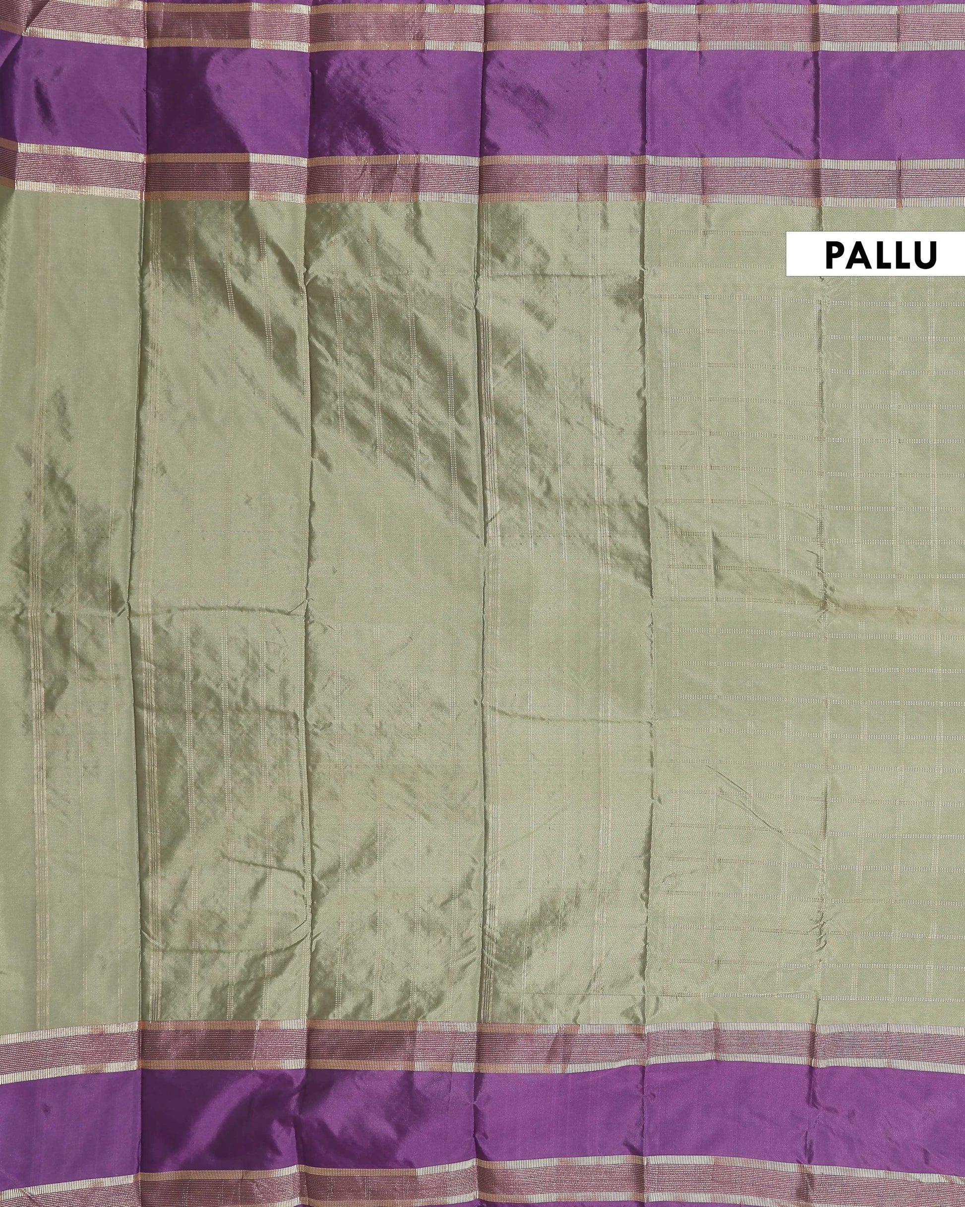 Traditional Checked Soft Silk Saree with Zari Woven Pallur - Olive Green