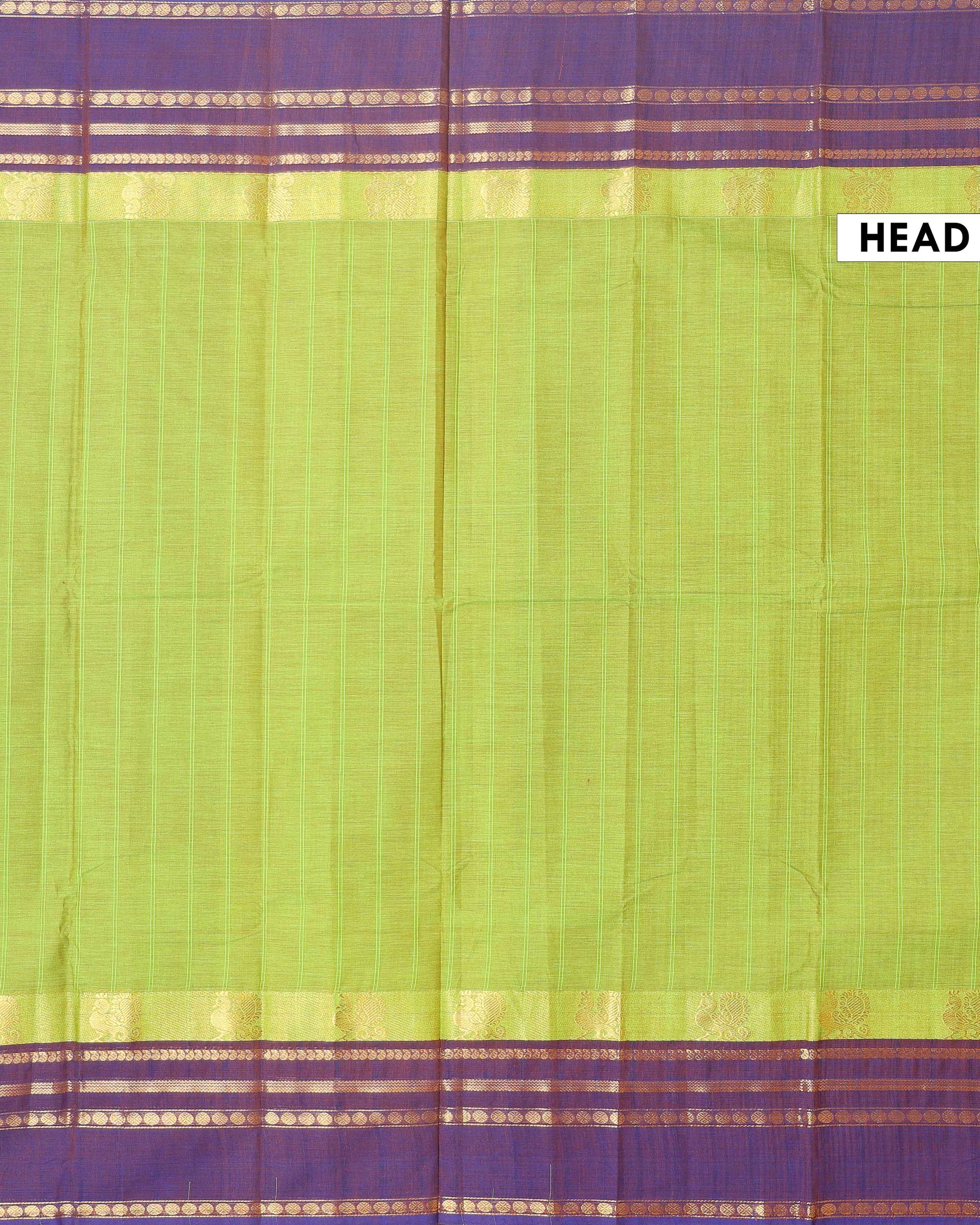 Traditional Chettinad Cotton Handloom Saree with Zari Border and Traditional Motifs -  Green-Head