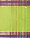 Traditional Chettinad Cotton Handloom Saree with Zari Border and Traditional Motifs -  Green-Pallu