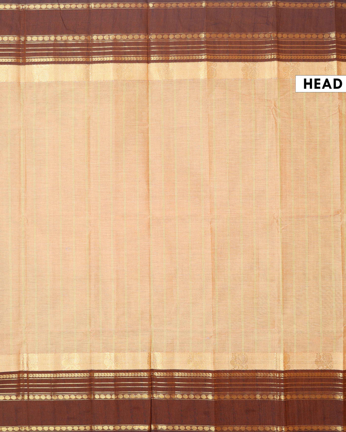 Traditional Chettinad Cotton Handloom Saree with Zari Border and Traditional Motifs -  Light Beige