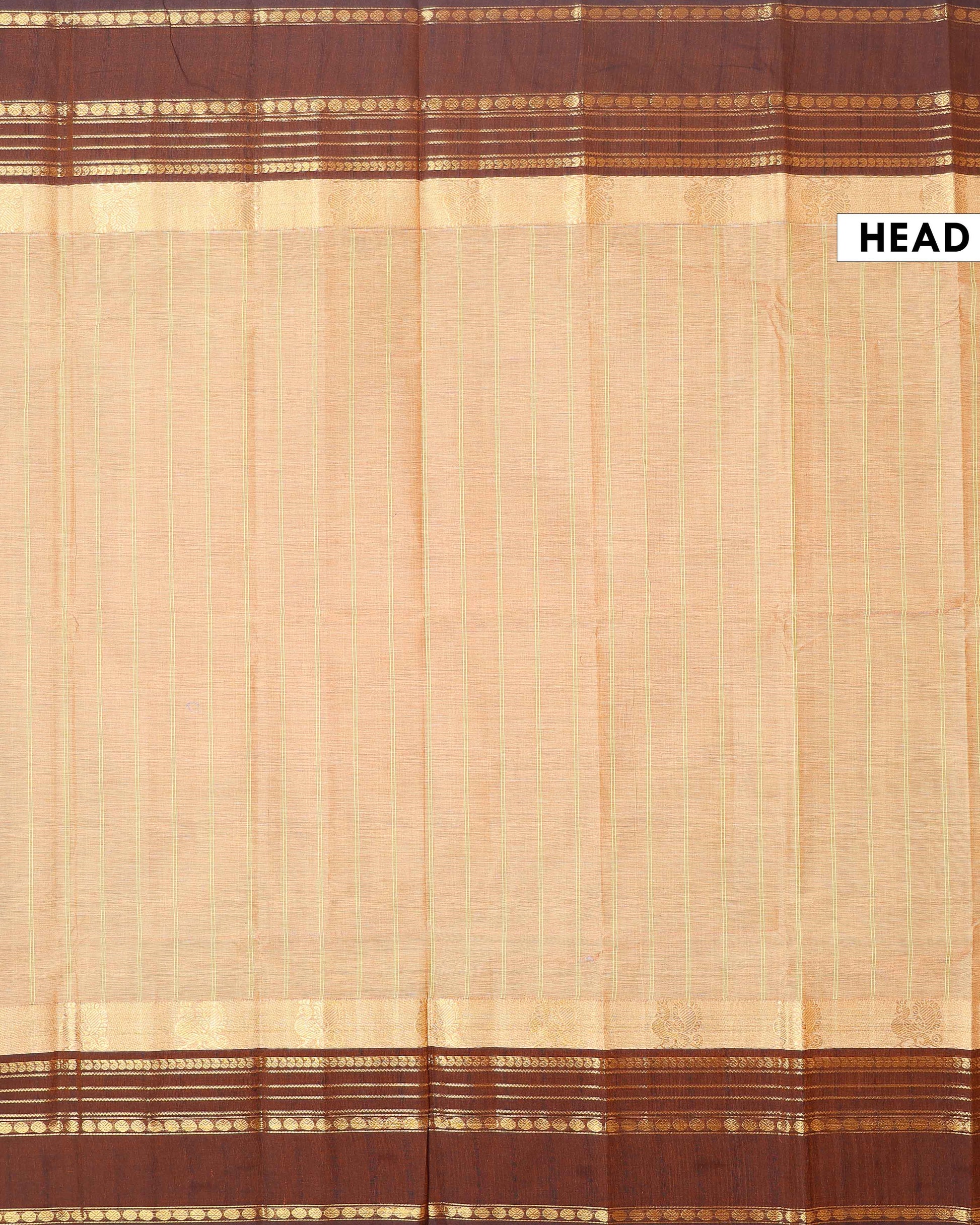 Traditional Chettinad Cotton Handloom Saree with Zari Border and Traditional Motifs -  Light Beige-HEAD