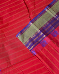 Traditional Chettinad Cotton Handloom Saree with Zari Border and Traditional Motifs -  Red-Close
