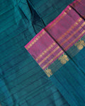 Traditional Chettinad Cotton Handloom Saree with Zari Border and Traditional Motifs -  Teal-Close