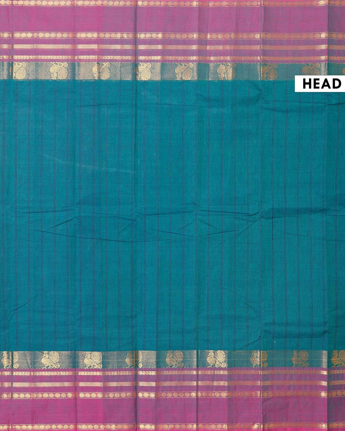 Traditional Chettinad Cotton Handloom Saree with Zari Border and Traditional Motifs -  Teal