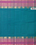Traditional Chettinad Cotton Handloom Saree with Zari Border and Traditional Motifs -  Teal-Head