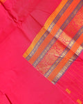 Traditional Chettinad Cotton Saree with Contrast Border and Grid Pattern - Pink