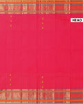 Traditional Chettinad Cotton Saree with Contrast Border and Grid Pattern - Pink
