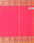 Traditional Chettinad Cotton Saree with Contrast Border and Grid Pattern - Pink