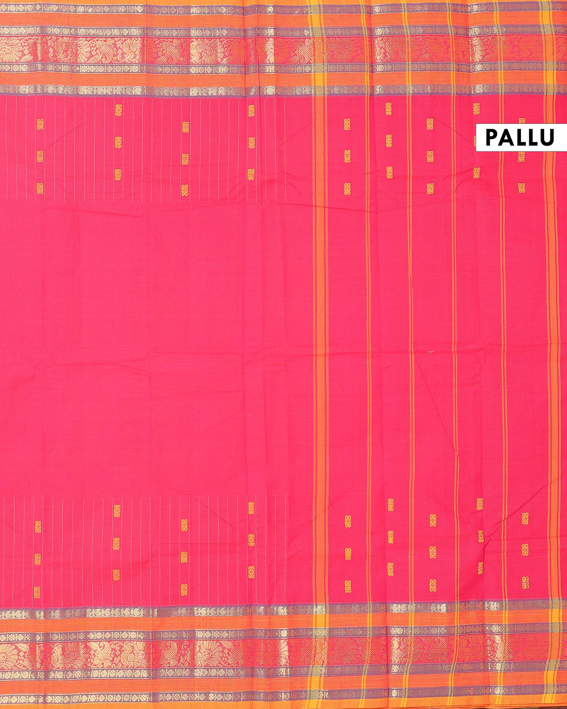 Traditional Chettinad Cotton Saree with Contrast Border and Grid Pattern - Pink