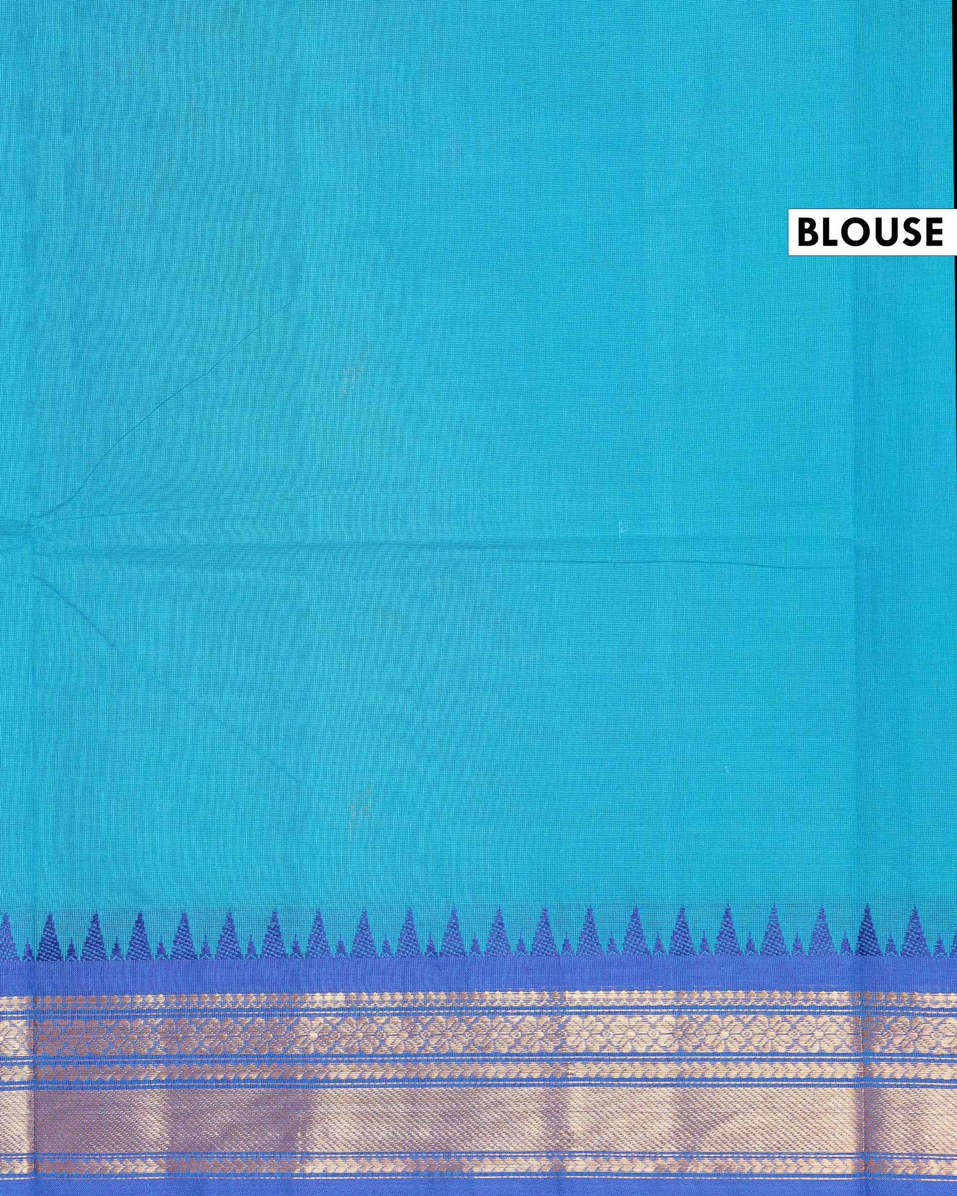 Traditional Chettinad Cotton Saree with Contrast Temple Border & Zari Detailing - Blue