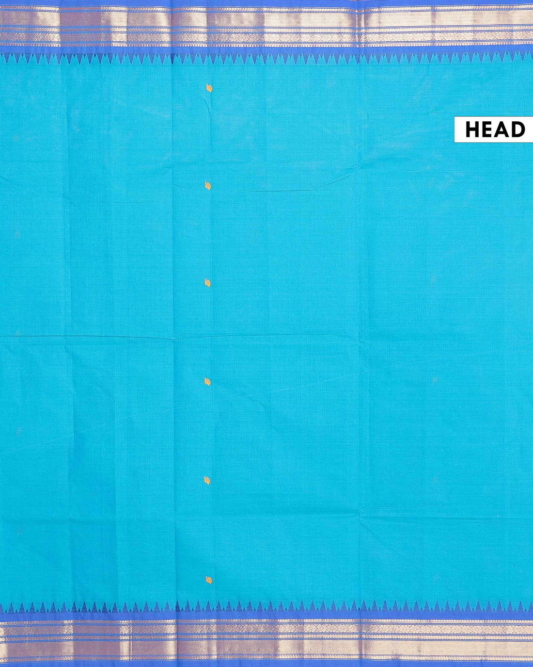 Traditional Chettinad Cotton Saree with Contrast Temple Border & Zari Detailing - Blue