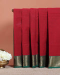 Traditional Chettinad Cotton Saree with  Contrast Zari Woven Border and Classic Solid Body - Maroon