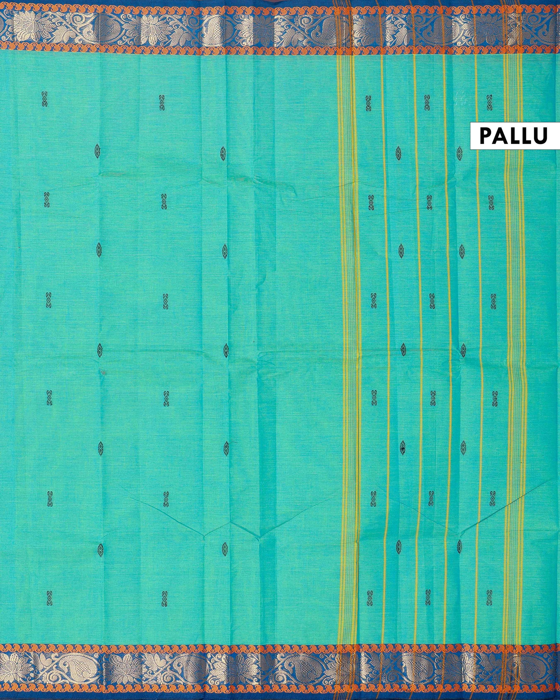 Traditional Chettinad Cotton Saree with Contrast Zari Woven Border and Fine Handloom Weave - Blue
