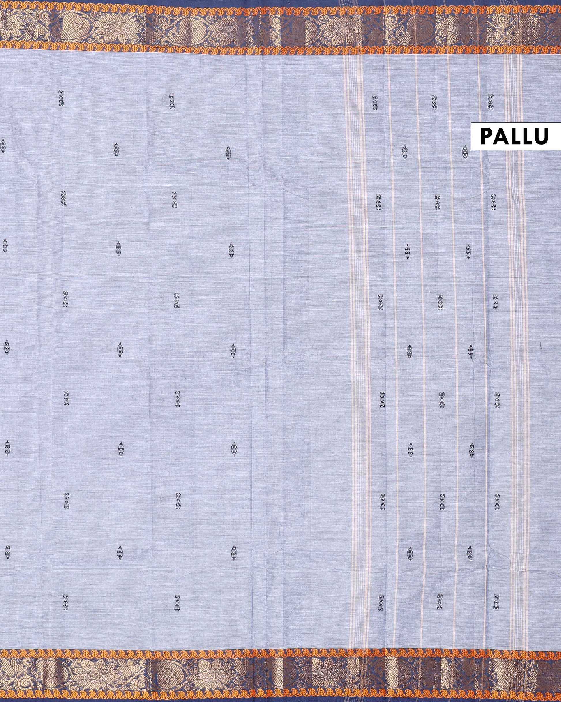 Traditional Chettinad Cotton Saree with Contrast Zari Woven Border and Fine Handloom Weave - Grey