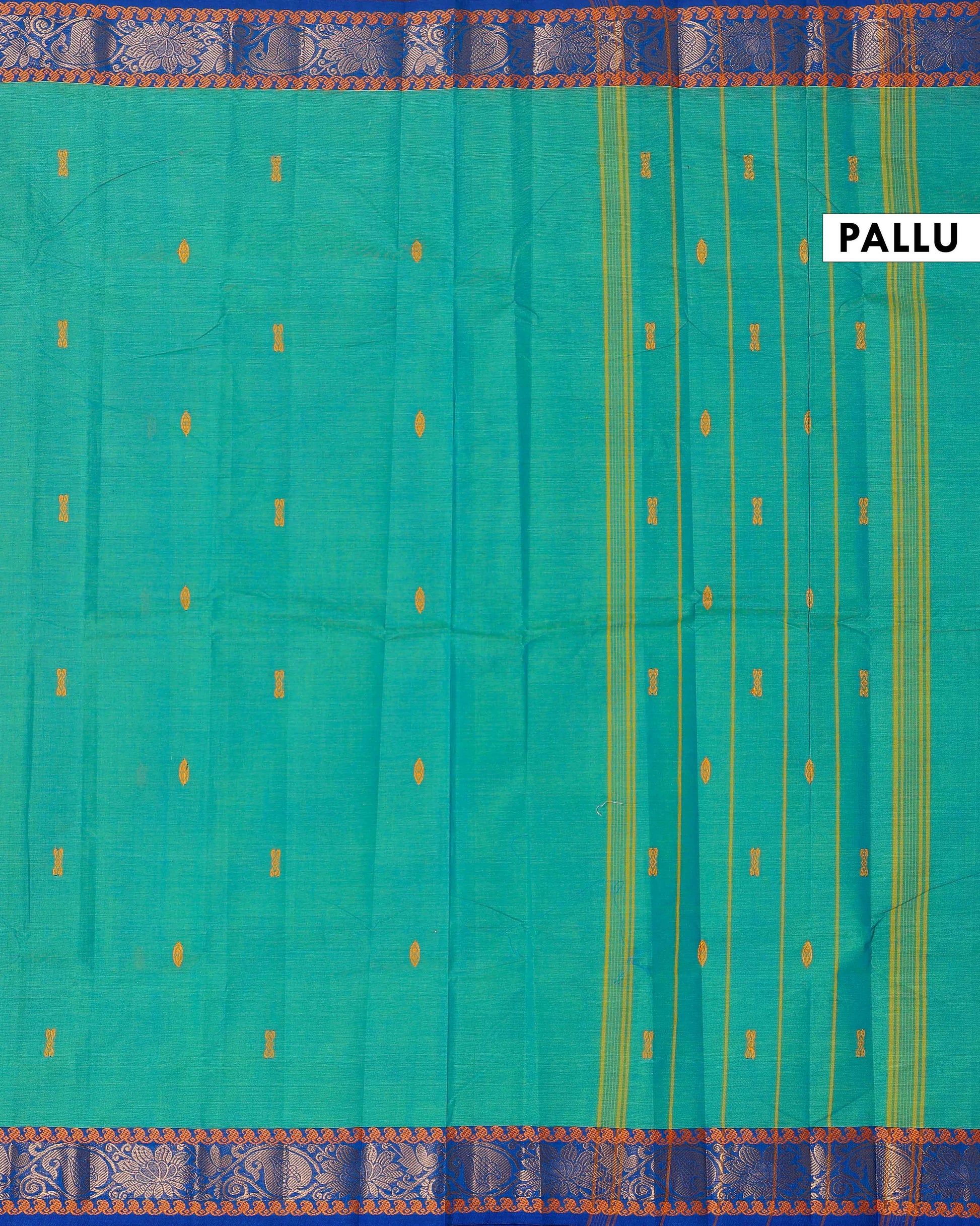 Traditional Chettinad Cotton Saree with Contrast Zari Woven Border and Handloom Weave - Blue-head