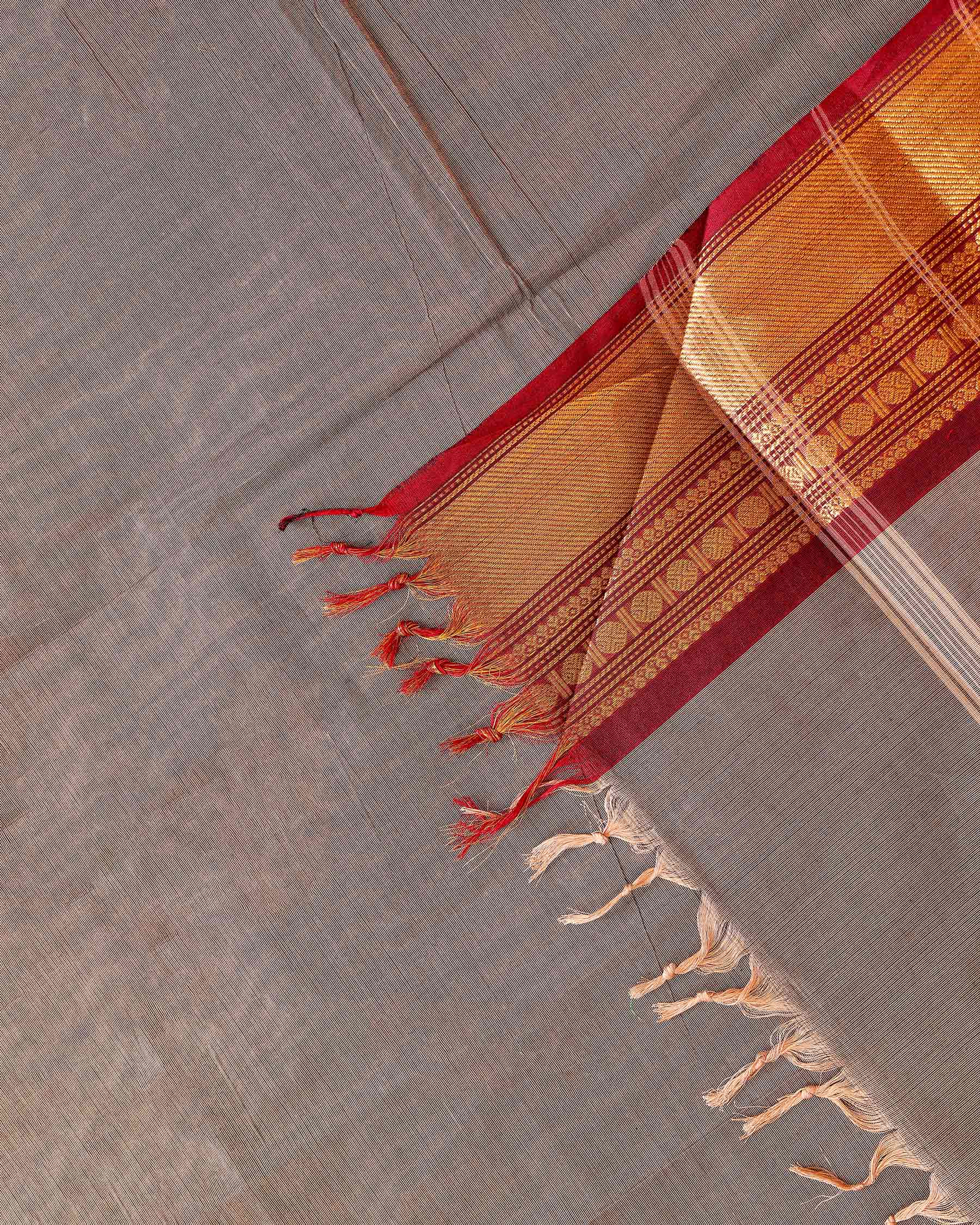 Traditional Chettinad Cotton Saree with Elegant Zari Border Plain Body Weave - Brown