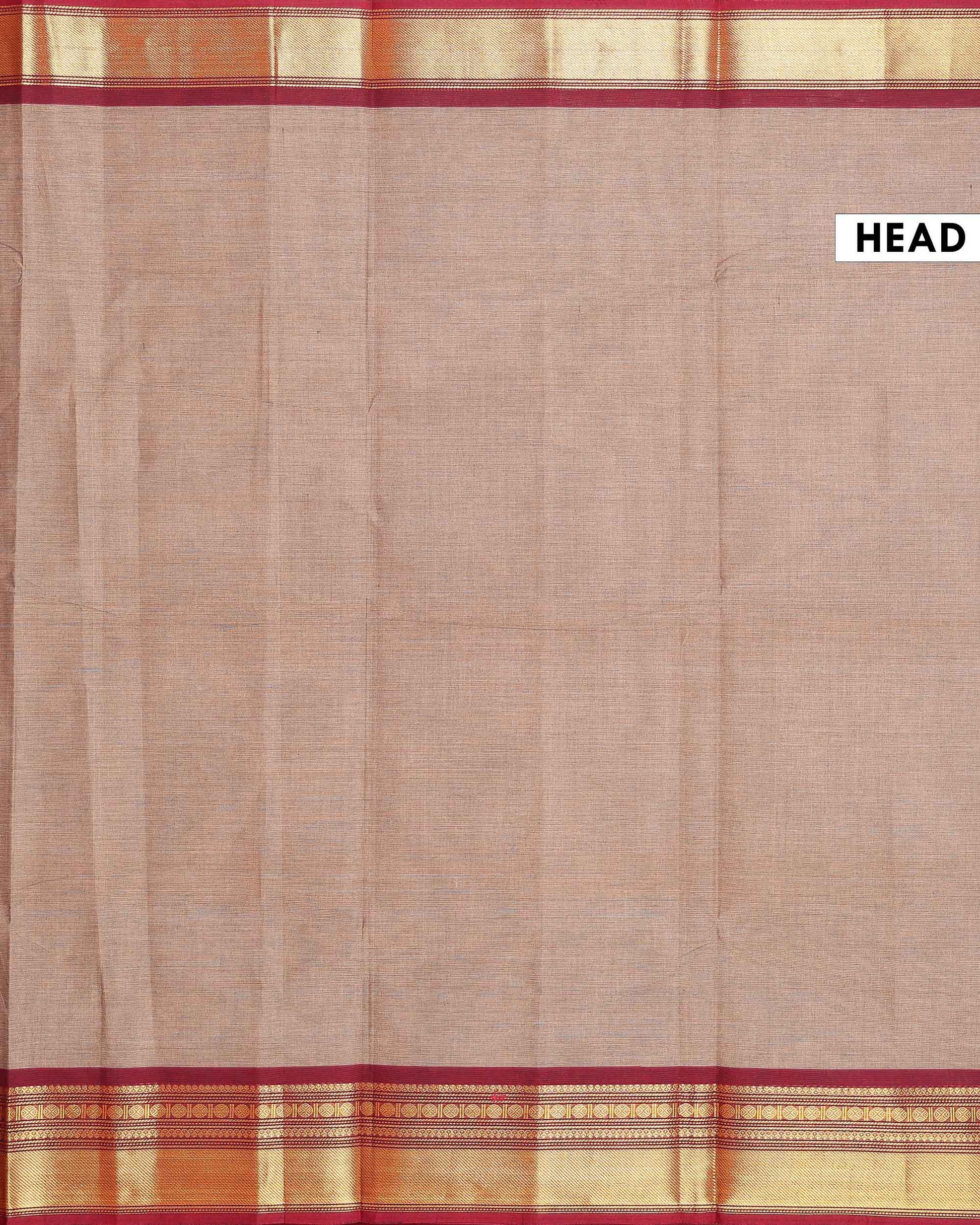 Traditional Chettinad Cotton Saree with Elegant Zari Border Plain Body Weave - Brown