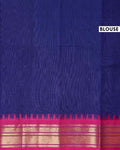 Traditional Chettinad Cotton Saree with Elegant Zari Border Plain Body Weave - Dark Blue