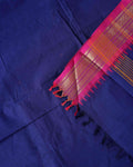 Traditional Chettinad Cotton Saree with Elegant Zari Border Plain Body Weave - Dark Blue
