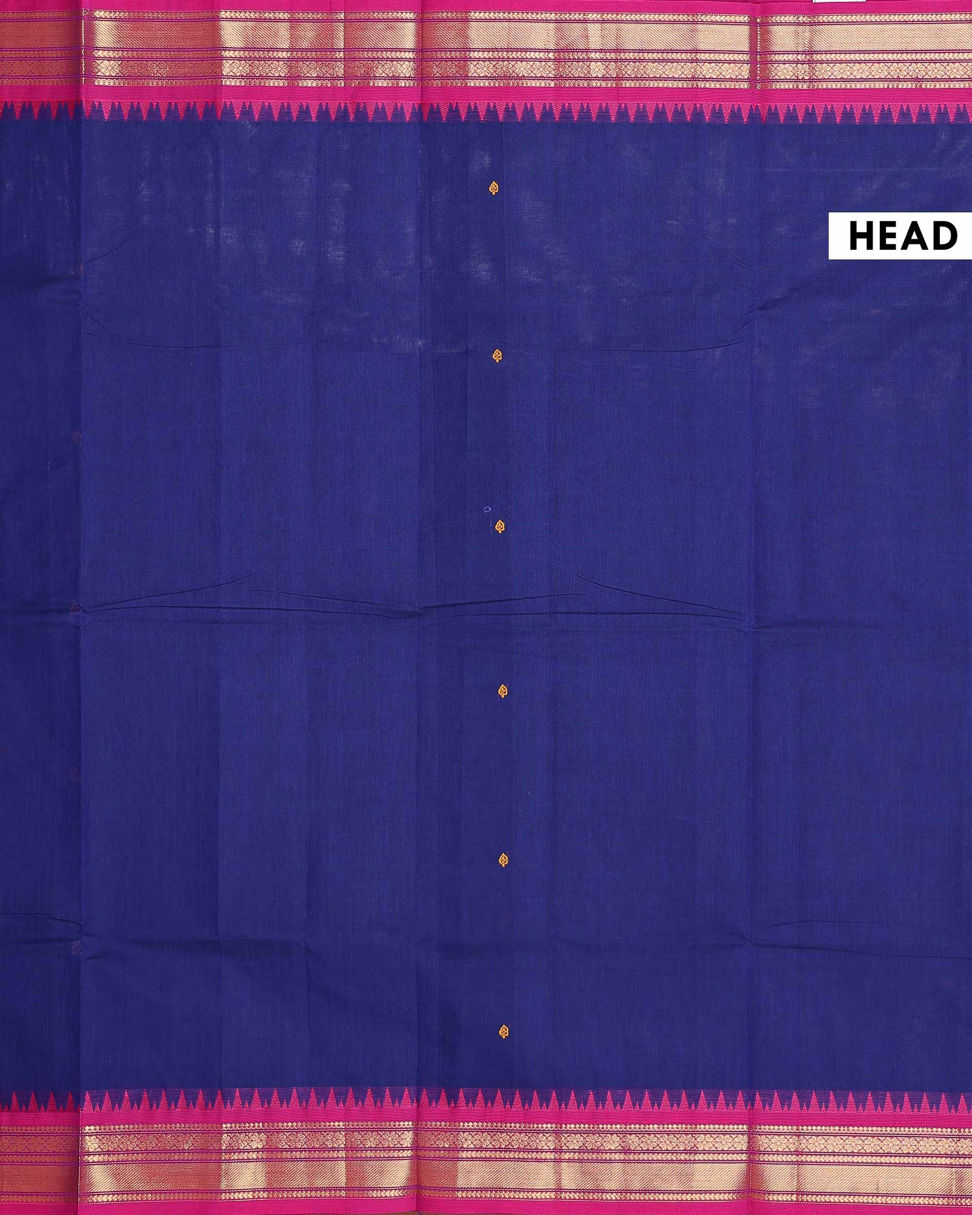 Traditional Chettinad Cotton Saree with Elegant Zari Border Plain Body Weave - Dark Blue