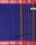 Traditional Chettinad Cotton Saree with Elegant Zari Border Plain Body Weave - Dark Blue