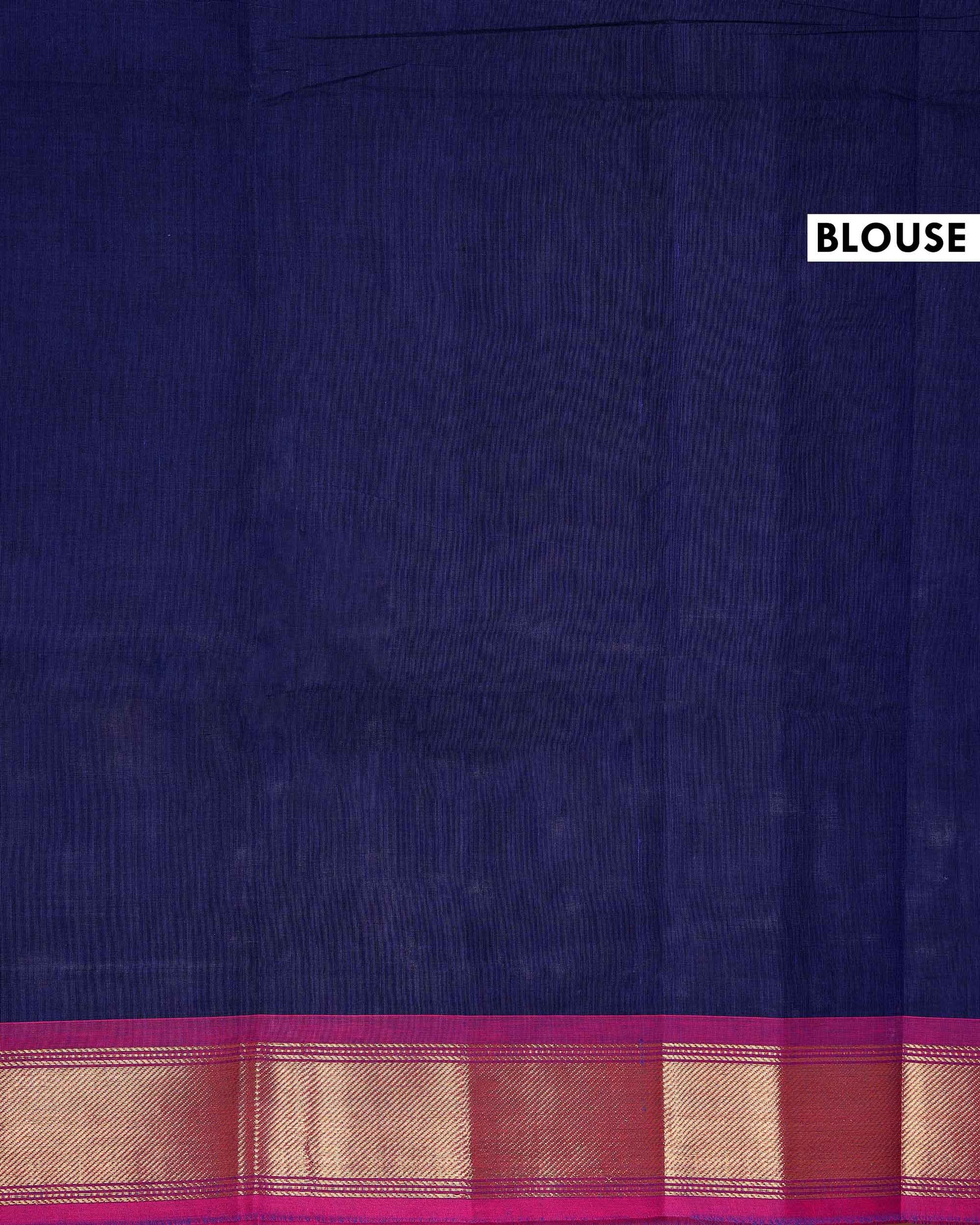 Traditional Chettinad Cotton Saree with Elegant Zari Border Plain Body Weave - Navy Blue