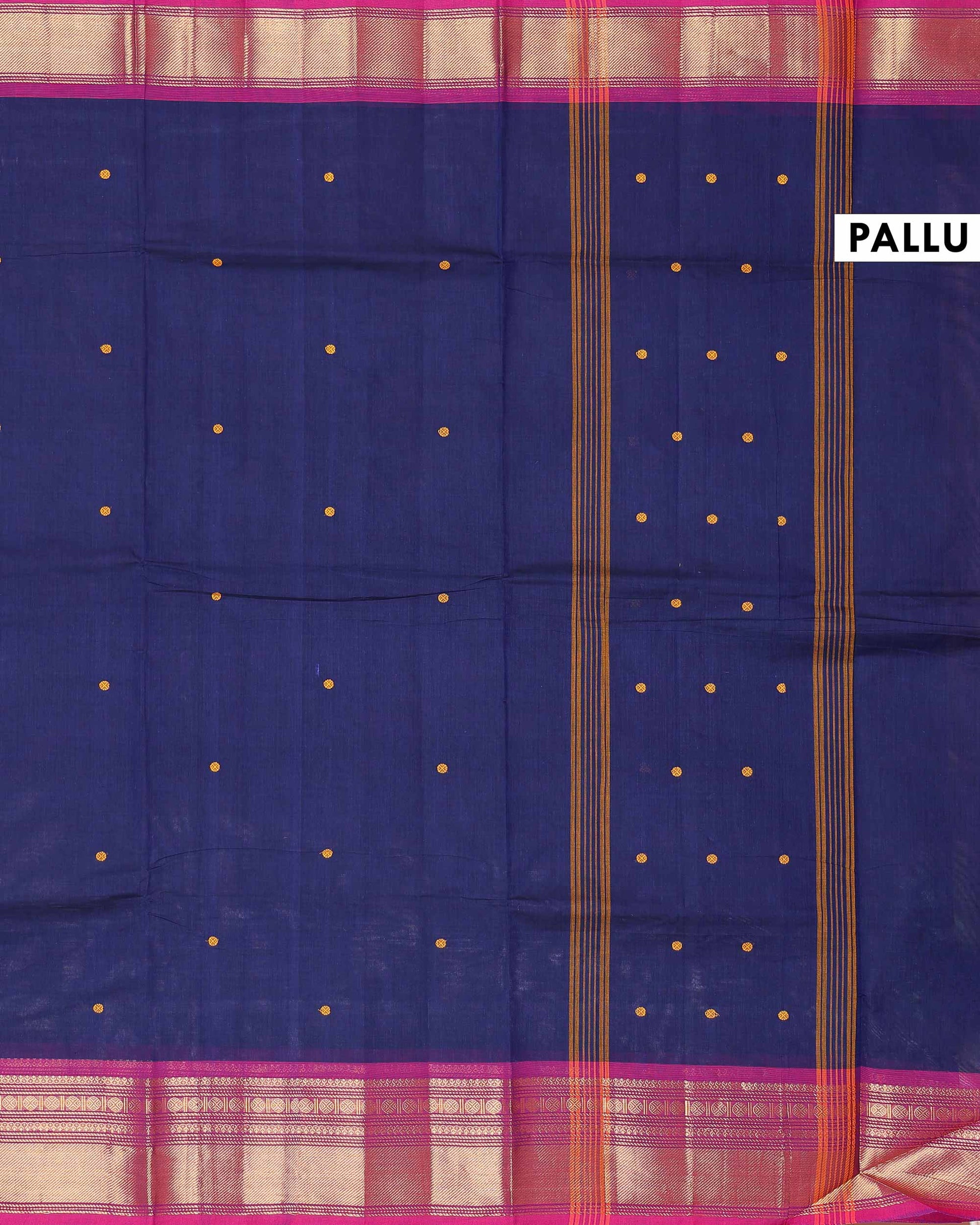 Traditional Chettinad Cotton Saree with Elegant Zari Border Plain Body Weave - Navy Blue