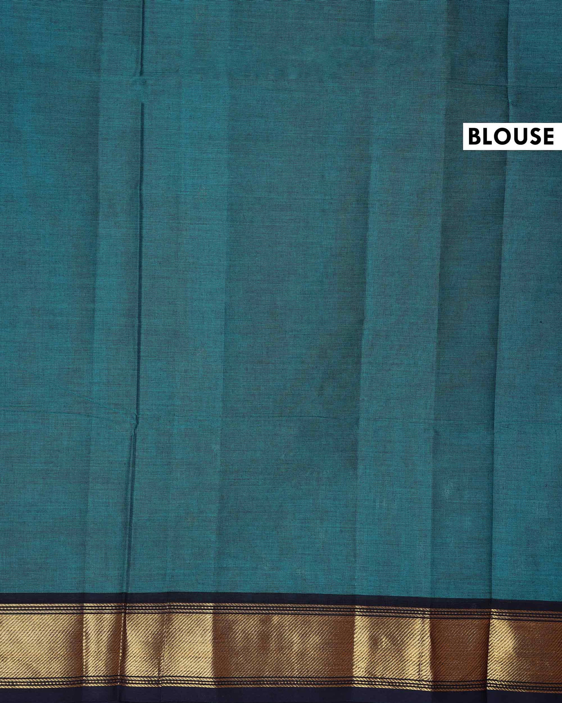 Traditional Chettinad Cotton Saree with Elegant Zari Border Plain Body Weave - Teal