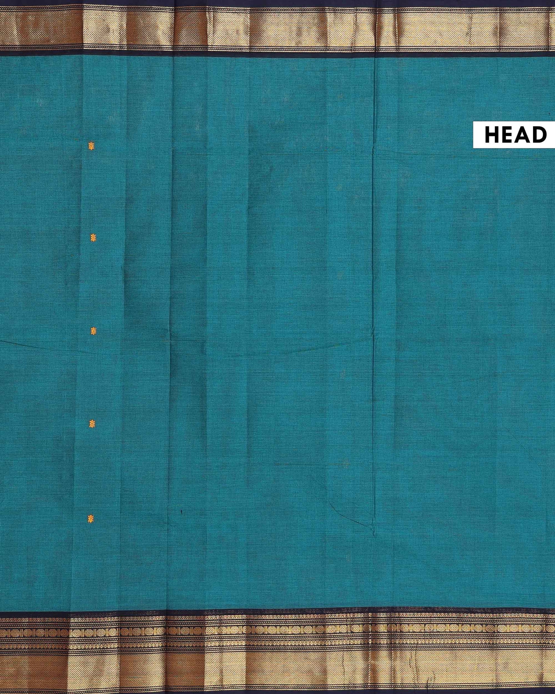 Traditional Chettinad Cotton Saree with Elegant Zari Border Plain Body Weave - Teal