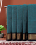 Traditional Chettinad Cotton Saree with Elegant Zari Border Plain Body Weave - Teal