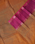 Traditional Chettinad Cotton Saree with Grid Pattern and Contrast Border - Brown-Close
