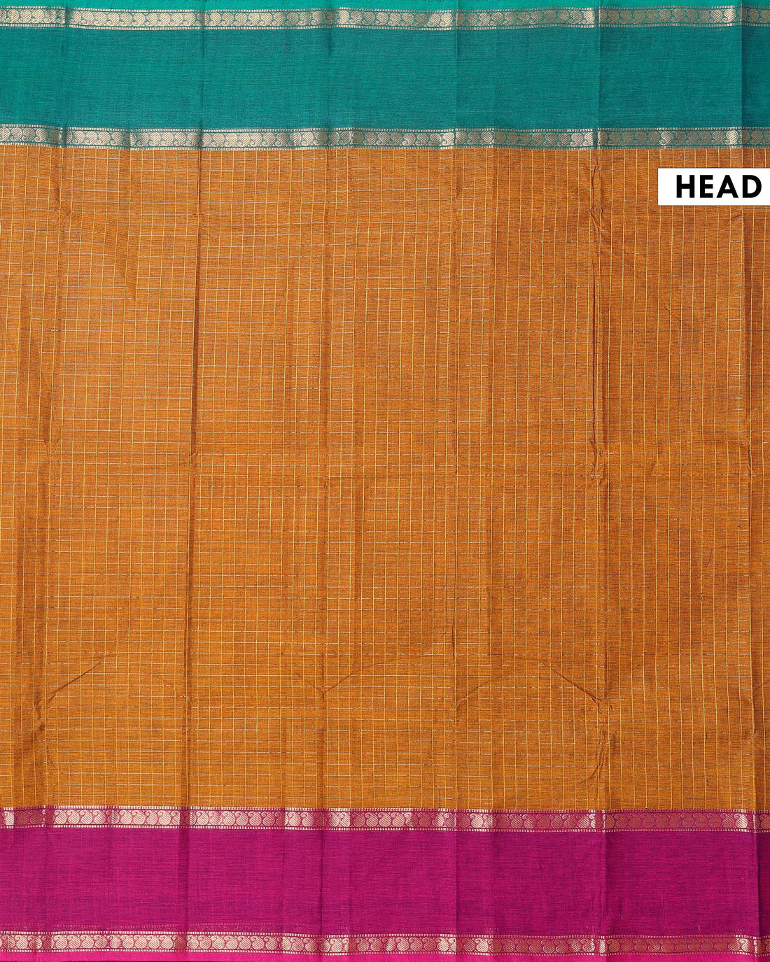 Traditional Chettinad Cotton Saree with Grid Pattern and Contrast Border - Brown