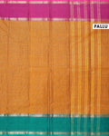 Traditional Chettinad Cotton Saree with Grid Pattern and Contrast Border - Brown-Pallu