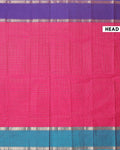 Traditional Chettinad Cotton Saree with Grid Pattern and Contrast Border - Dark Pink-Head