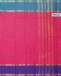 Traditional Chettinad Cotton Saree with Grid Pattern and Contrast Border - Dark Pink-Pallu