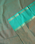 Traditional Chettinad Cotton Saree with Grid Pattern and Contrast Border - Green-Close