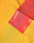 Traditional Chettinad Cotton Saree with Grid Pattern and Contrast Border - Yellow-Close