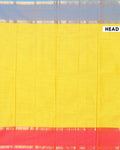 Traditional Chettinad Cotton Saree with Grid Pattern and Contrast Border - Yellow-Head