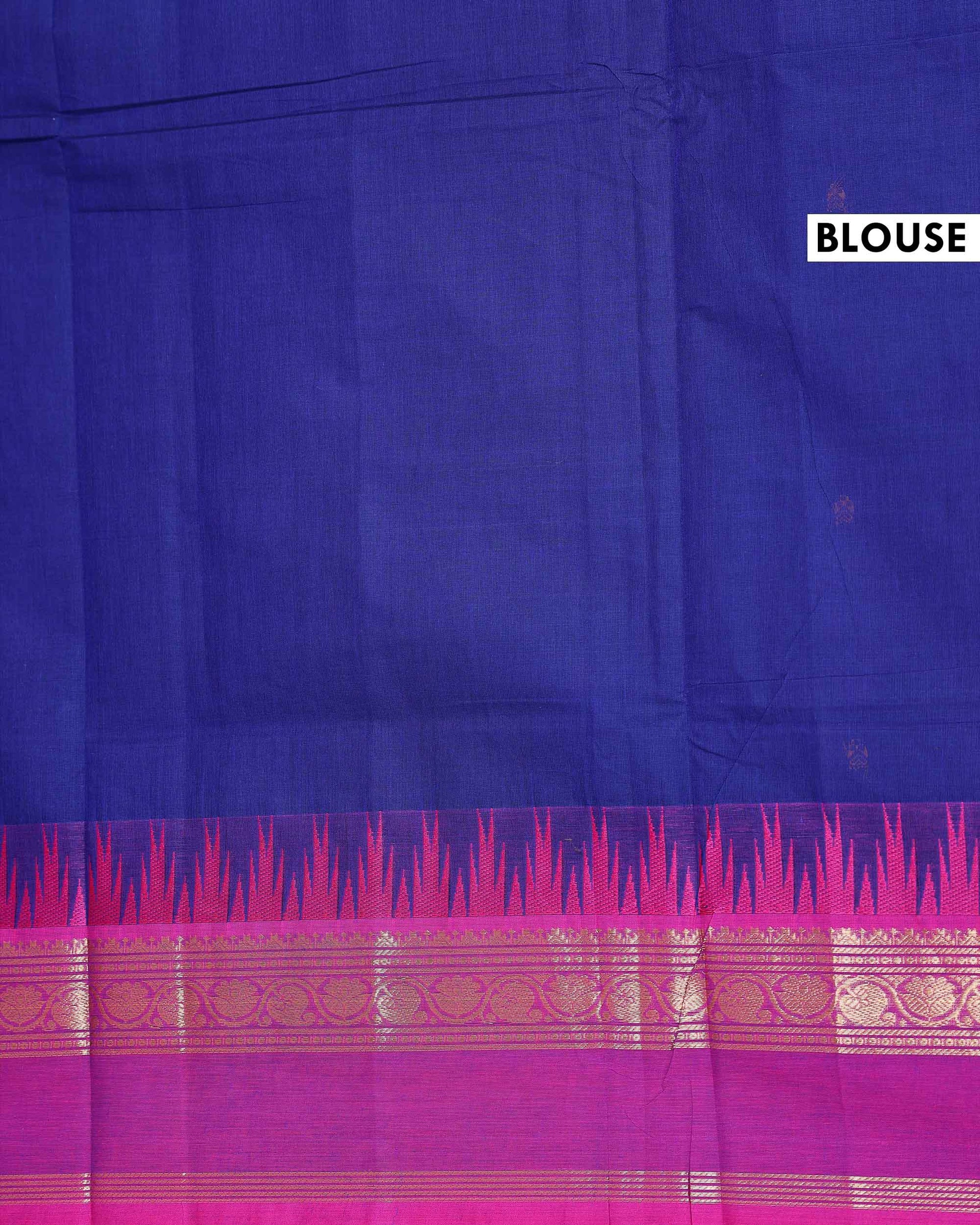 Traditional Chettinad Cotton Saree with Intricate Temple Border Rich Zari Detailing & Traditional Weave - Blue