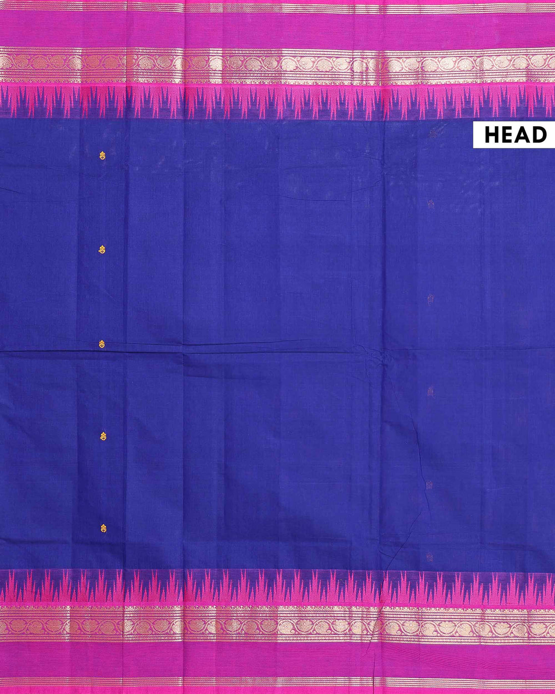 Traditional Chettinad Cotton Saree with Intricate Temple Border Rich Zari Detailing & Traditional Weave - Blue