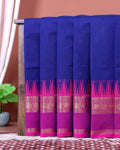 Traditional Chettinad Cotton Saree with Intricate Temple Border Rich Zari Detailing & Traditional Weave - Blue