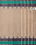 Traditional Chettinad Cotton Saree with Peacock Motif Border - Beige