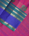 Traditional Chettinad Cotton Saree with Peacock Motif Border - Purple