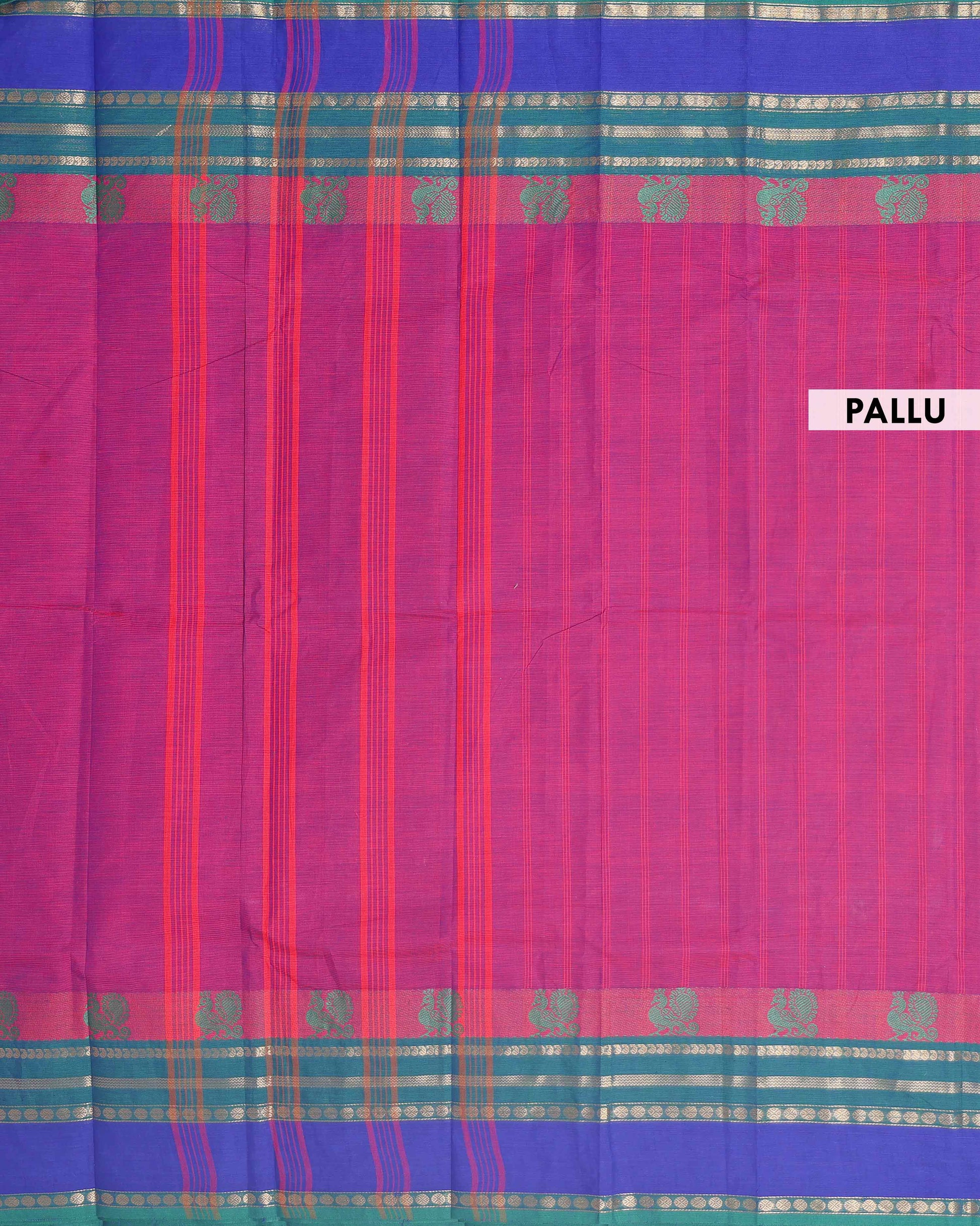 Traditional Chettinad Cotton Saree with Peacock Motif Border - Purple