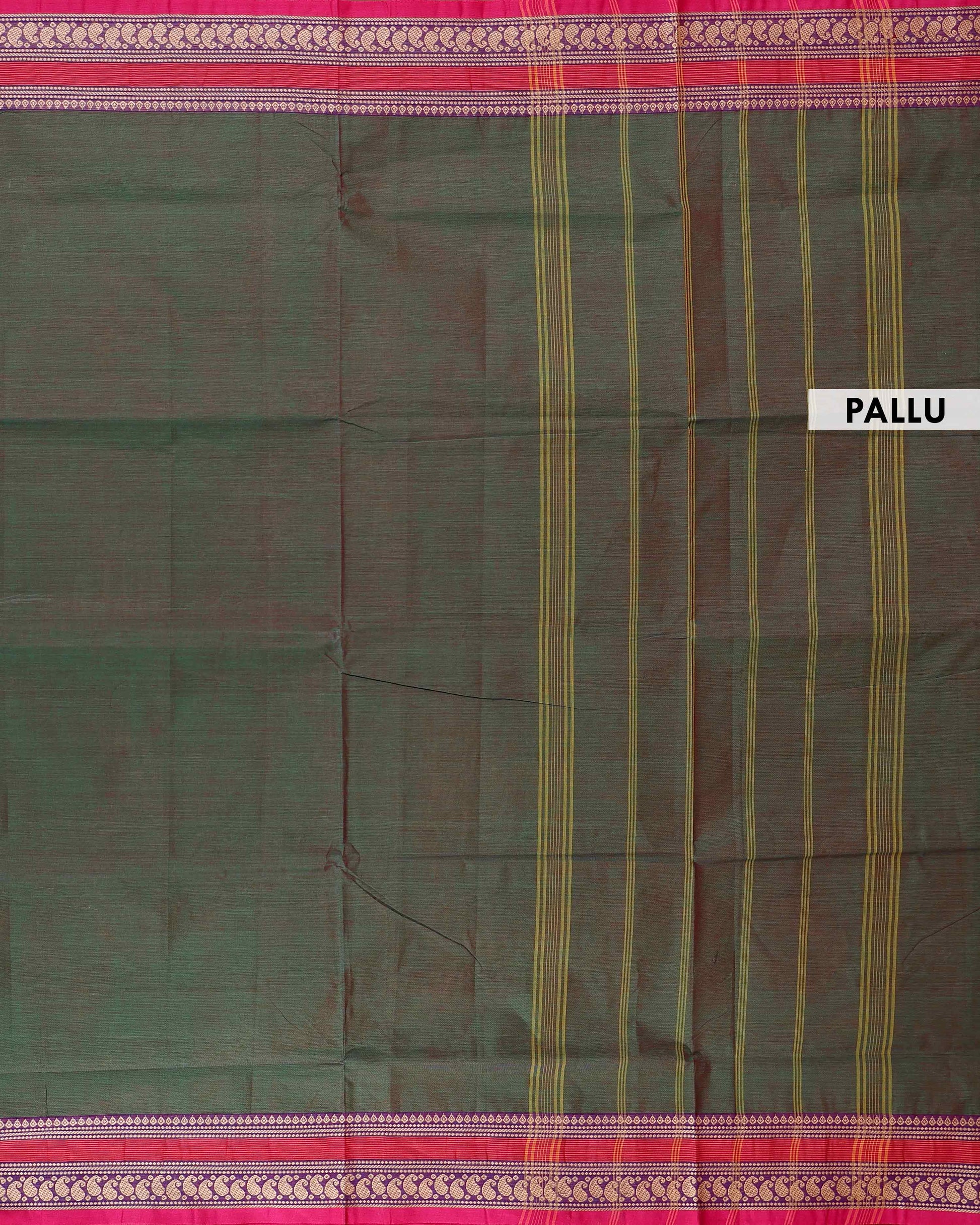 Traditional Chettinad Cotton Saree with Rich Contrast Zari Woven Border and Classic Body Weave - Green