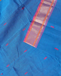 Traditional Chettinad Cotton Saree with Rich Zari Border and Fine Handloom Weave - Blue-head