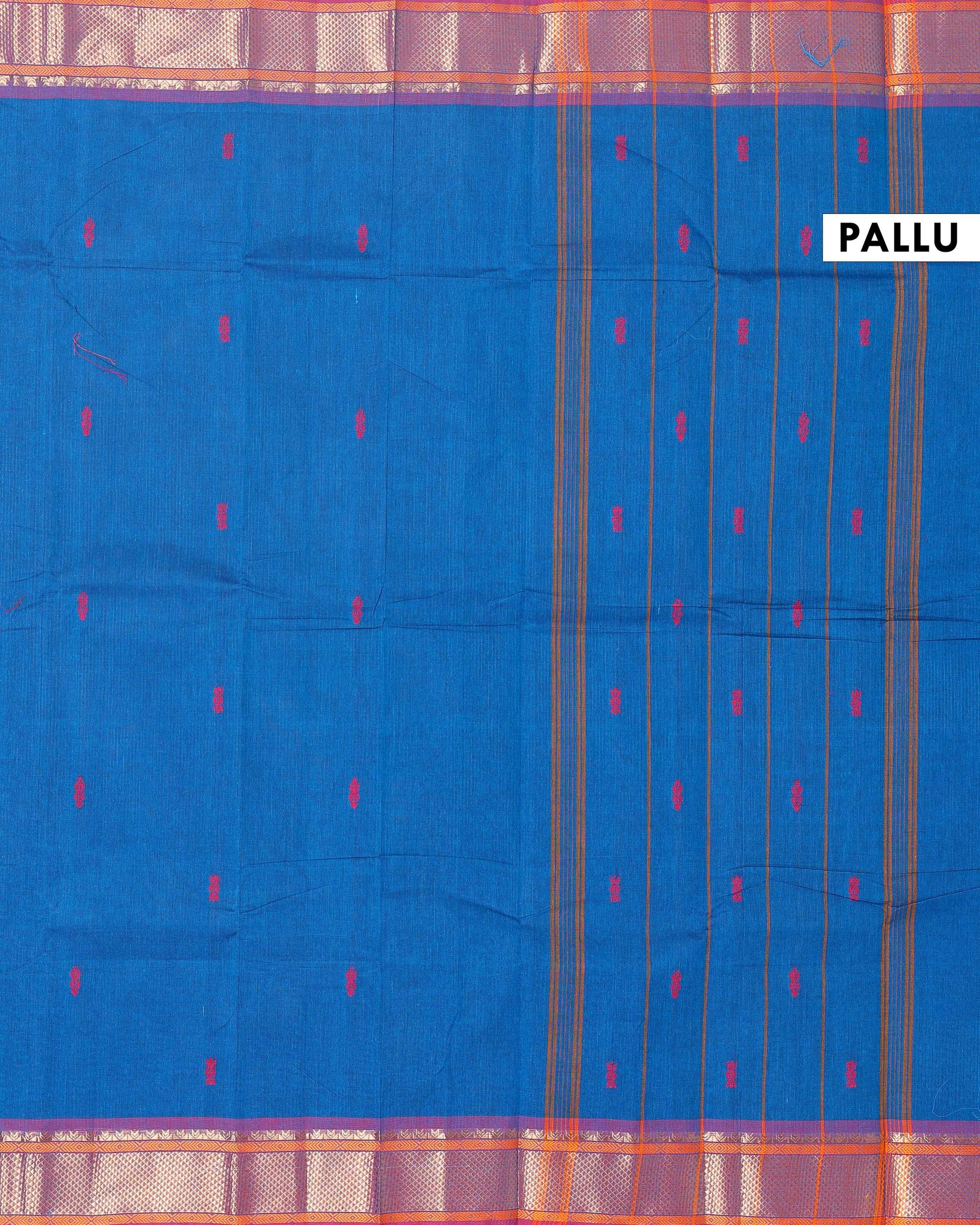 Traditional Chettinad Cotton Saree with Rich Zari Border and Fine Handloom Weave - Blue-head